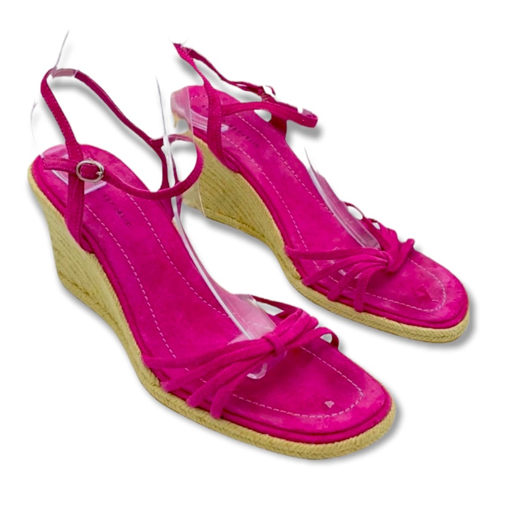 Banana Republic suede bubble gum pink strappy espadrilles wedges